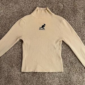 Beige logo Kangol sweater, knit cable turtle neck, Size XS